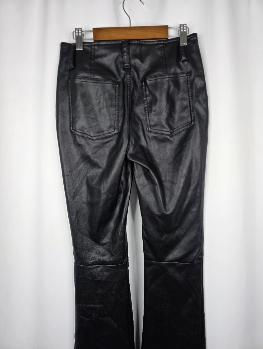 We The Free Black Faux Leather Flare Pants Slit Sides Curve Hugging Slim Size 26 - Picture 13 of 16